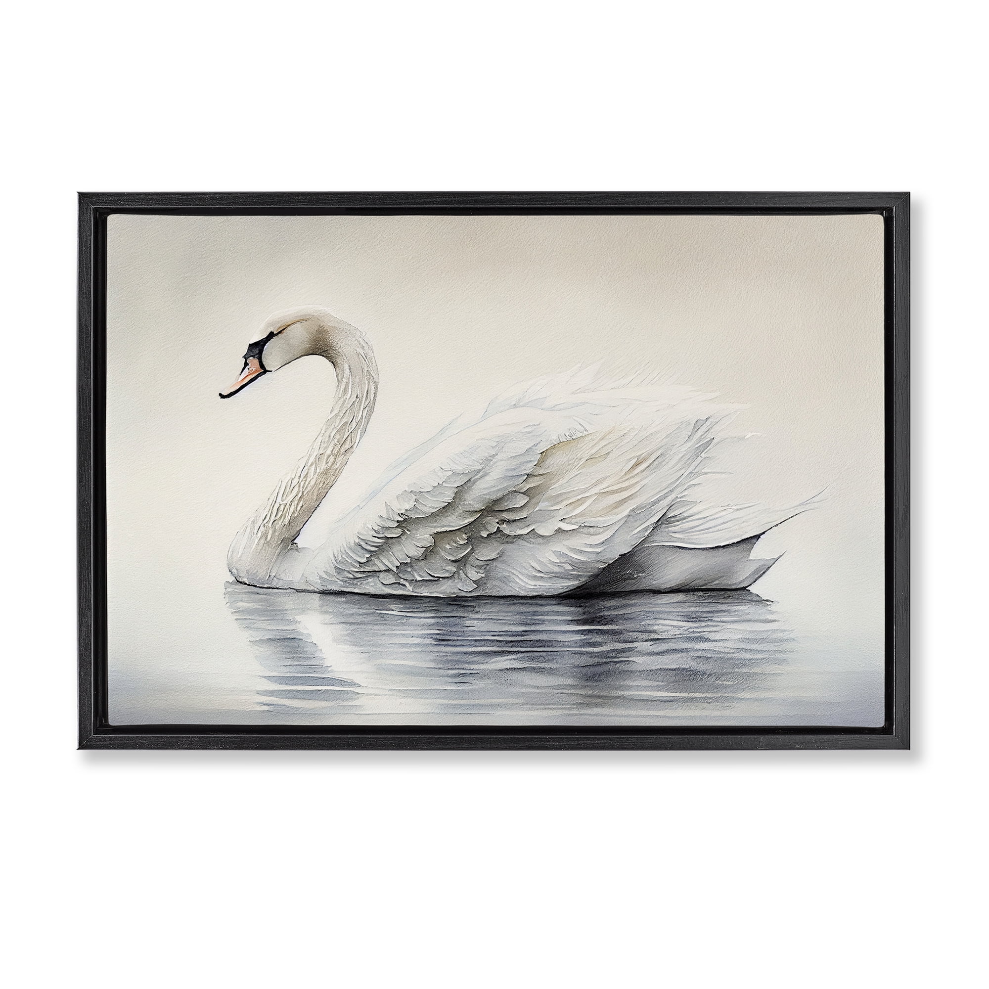 Elegant Floating Swan Black Framed Floater Canvas Wall Art, design by Sasha