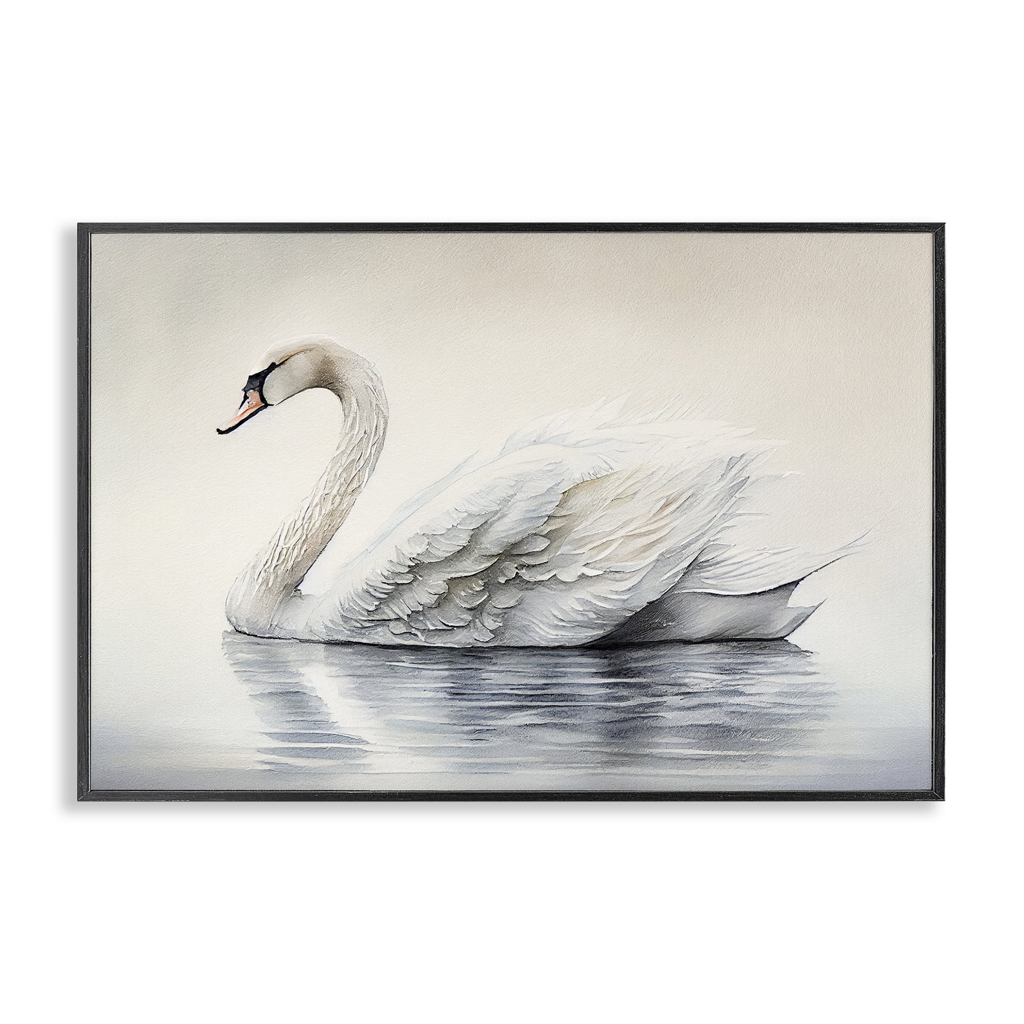 Elegant Floating Swan Black Framed Giclee Art, design by Sasha