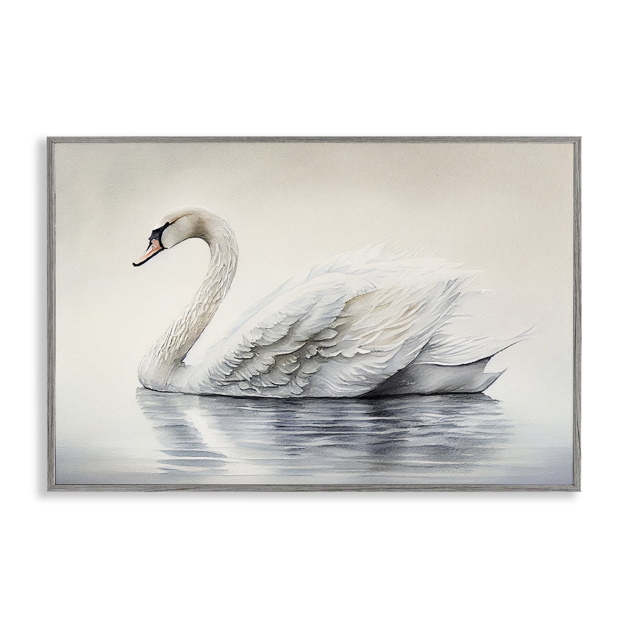 Elegant Floating Swan Gray Framed Giclee Art, design by Sasha