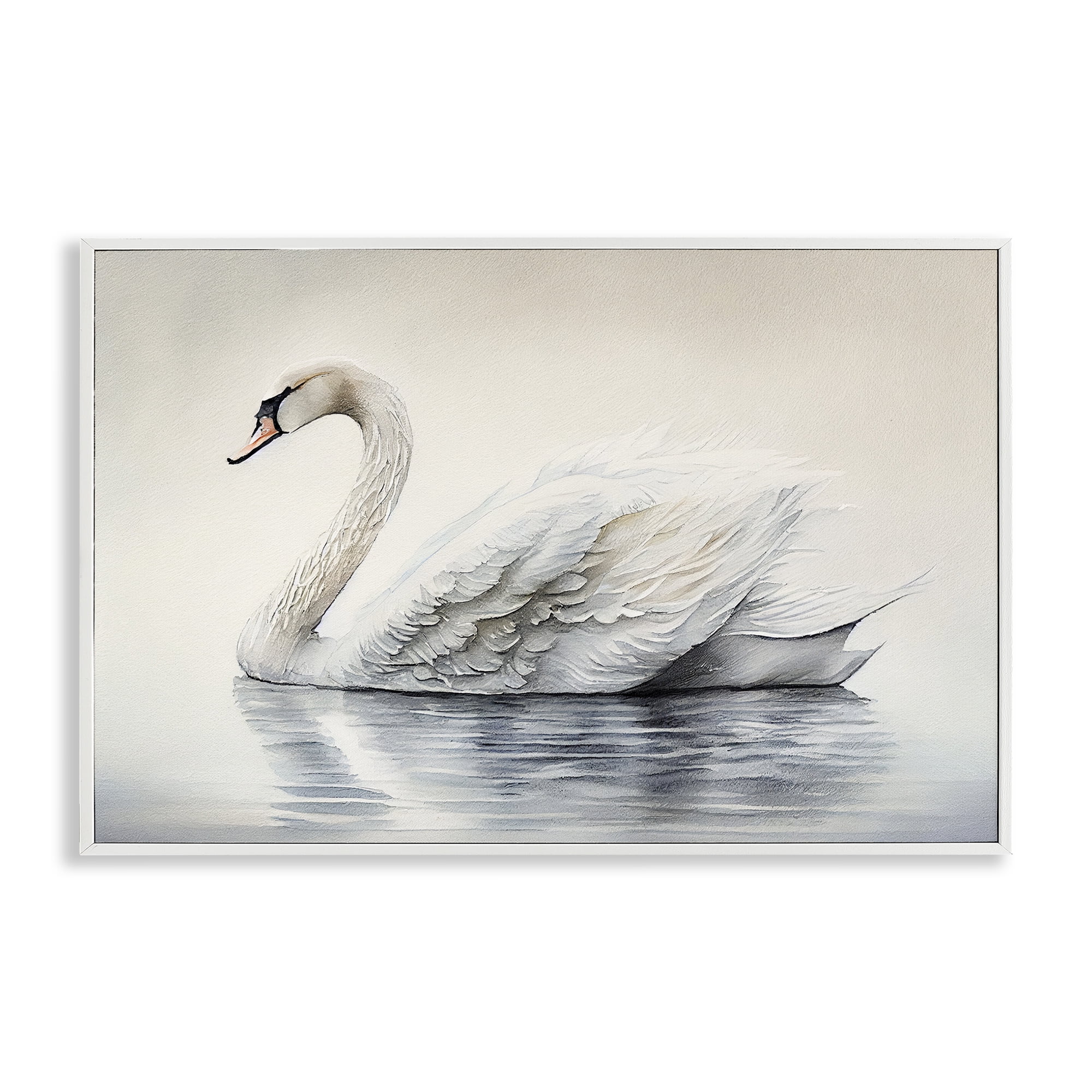 Elegant Floating Swan White Framed Giclee Art, design by Sasha