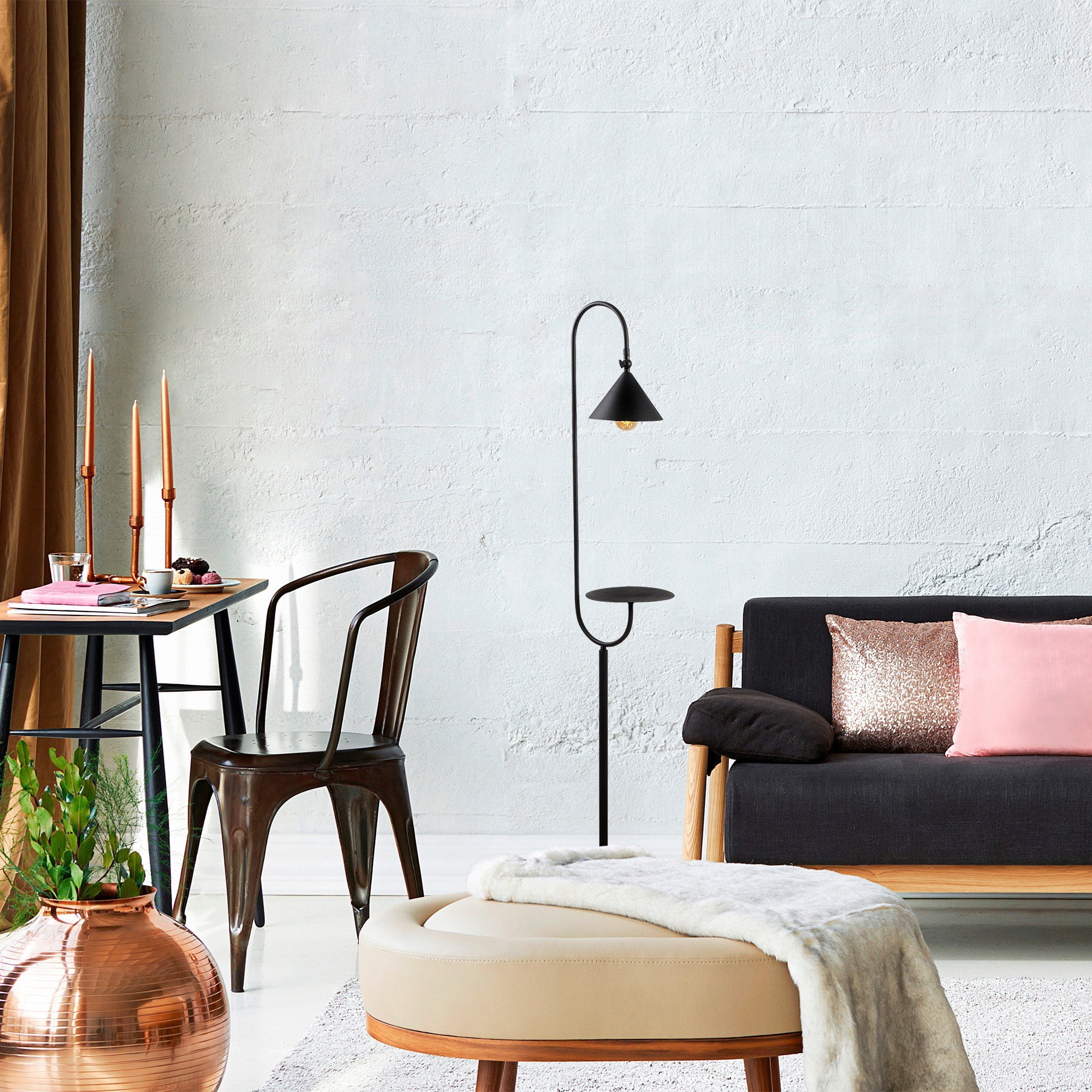 Elegant Floor Lamp with Iron Body, Black and Gold Finish, 61.0 inches ...