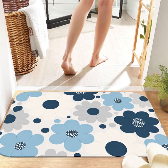 Elegant Floral 16x24 Flannel Bath Mat for Bathroom, Anti-Slip Backing Soft Bathroom Rug, Washable Water Absorbent Mat