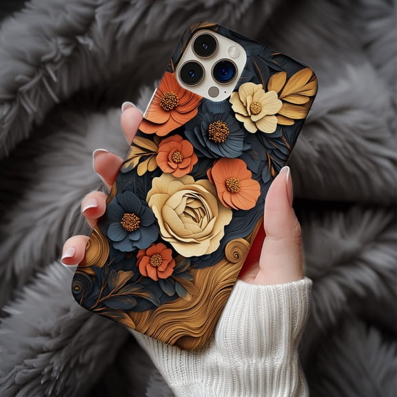 Elegant Floral 3D Carved Autumn Flower Phone Case 17 16 15 14 13 12 11 Pro Max