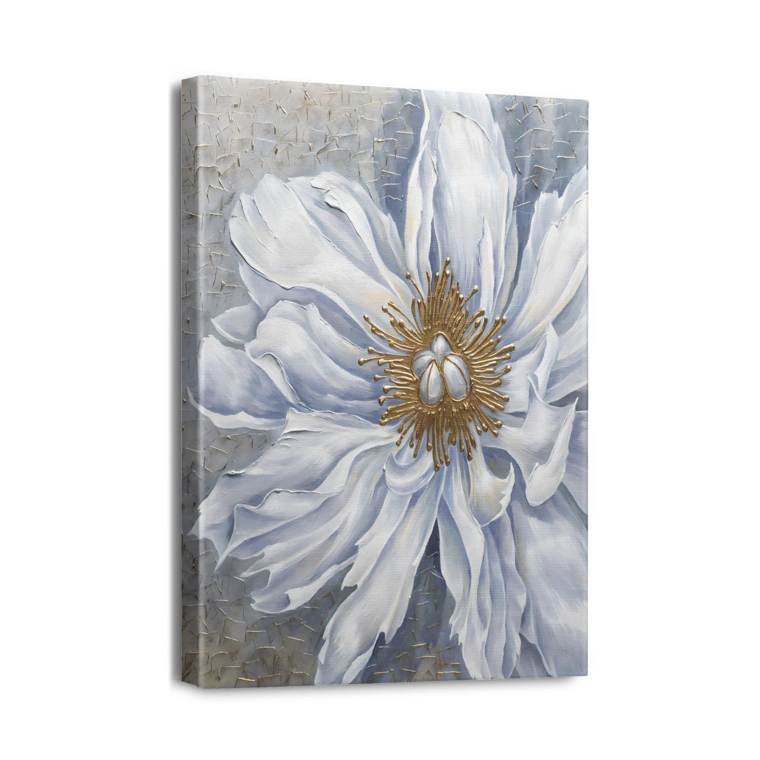 Elegant Floral Abstract Blue Flickering Flower Canvas Wall Art - Modern ...