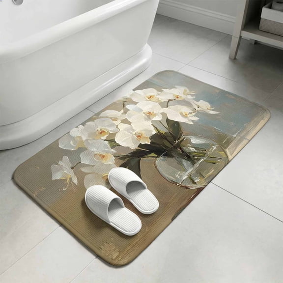Elegant Floral Bathroom Rugs Non Slip Washable Bath Mat Absorbent Low Pile Front Door Mat Glass Vase Spring Flowers Botanical Indoor Doormat for Kitchen Entryway Shower Decor Accessories 15.7"x23.6"