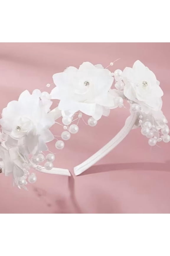 Elegant Floral Beaded Headband | White Polyester Hair Accessory for Teens & Adults - Perfect for Ramadan, Easter, and Formal Events