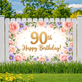 thumbnail image 1 of Elegant Floral Birthday Banner 90th Celebration Gold Glitter for Senior Party Indoor Decoration Event, 1 of 8