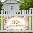 thumbnail image 1 of Elegant Floral Birthday Banner 90th Celebration Gold Glitter for Senior Party Indoor Decoration Event, 1 of 9