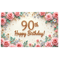 thumbnail image 1 of Elegant Floral Birthday Banner 90th Celebration Gold Glitter for Senior Party Indoor Decoration Event, 1 of 9