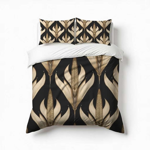 Elegant Floral Black Gold Pattern Bedding Set 3 Pcs Soft Microfiber Quilt Cover For Bedroom Decor, Comforter Cover With 2 Pillowcase