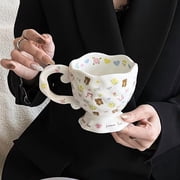 Elegant Floral Bow Mug - Hand-Painted Cute Bear Ceramic Coffee Cup for Home D cor and Kitchen Use, Large Capacity