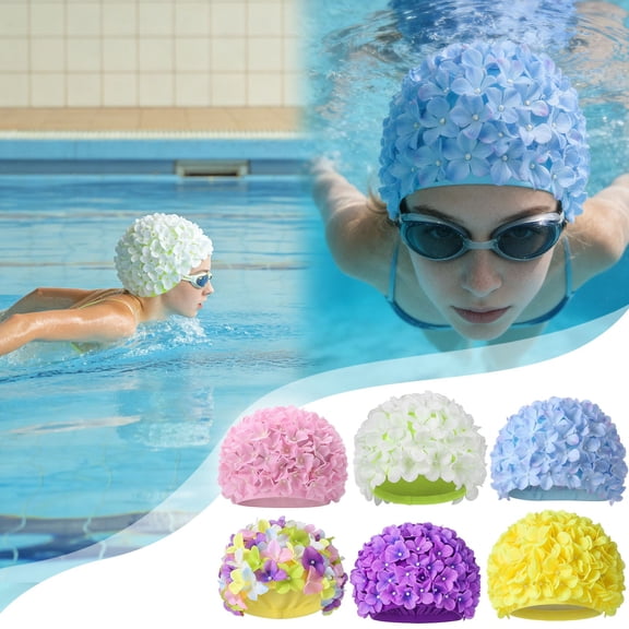 Elegant Floral Brocade Swim Cap Comfortable Waterproof Swimming Hat Soft Lightweight Pool Bathing Cap for Women Long Short Hair Pink