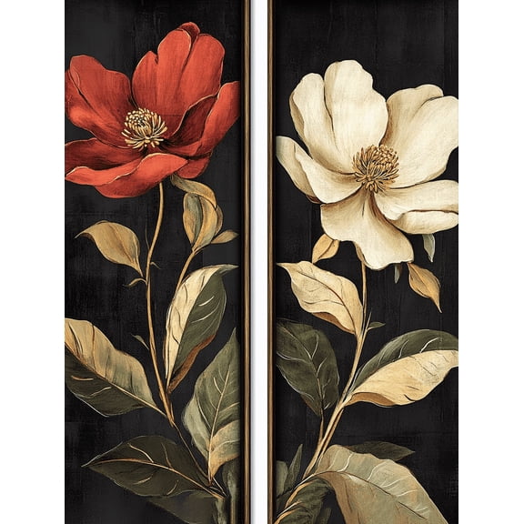 Elegant Floral Canvas Wall Art/Painting Perfect for Bedroom Living Room Dining RoomTwo Panel Botanical Art Prints Wall Decor Floral Artwork.