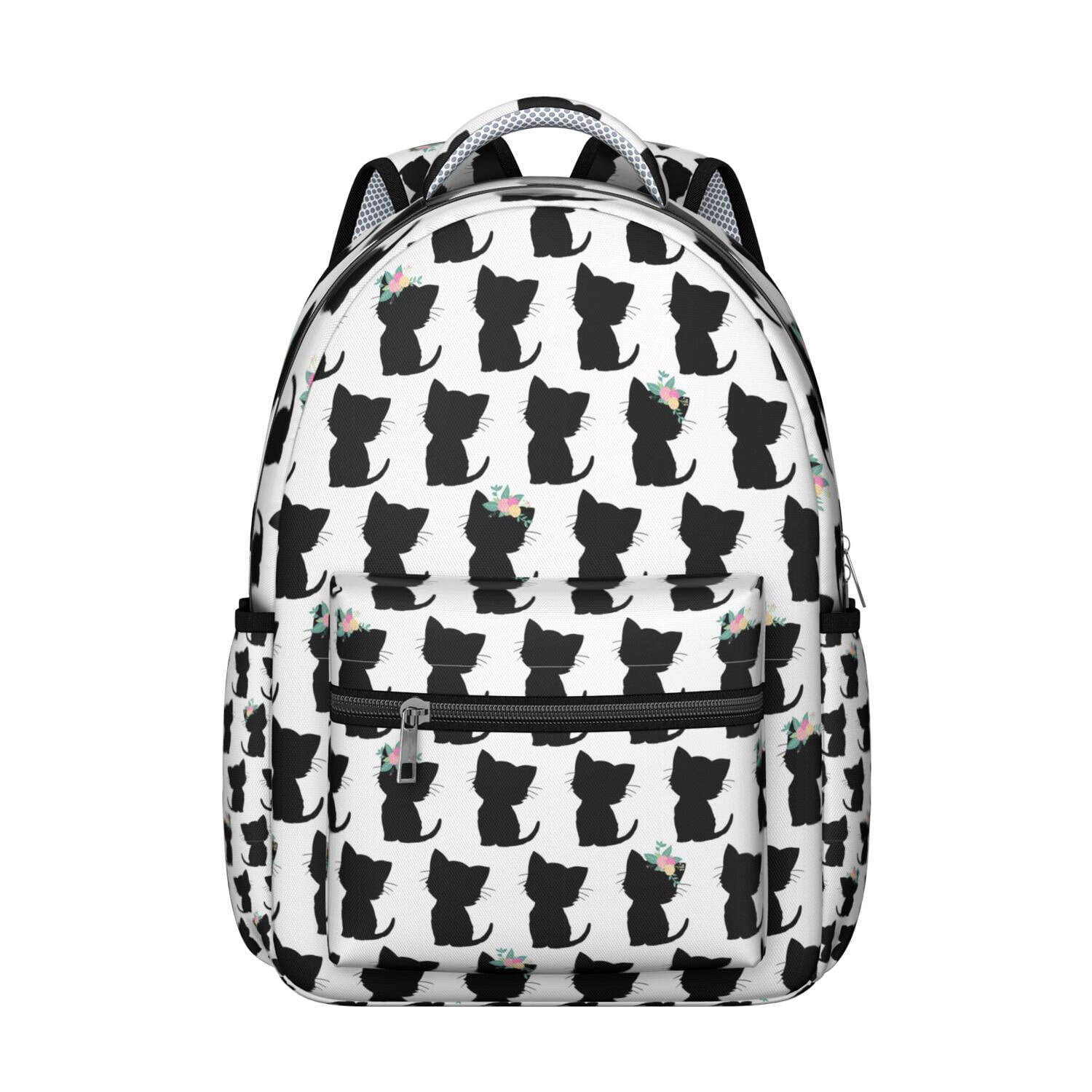 Elegant Floral Cat Themed Backpack for Women & Teens - Lightweight Waterproof School Bag for Travel & Work - Large Capacity Laptop Bag with Multiple Pockets - Trendy Cat Design