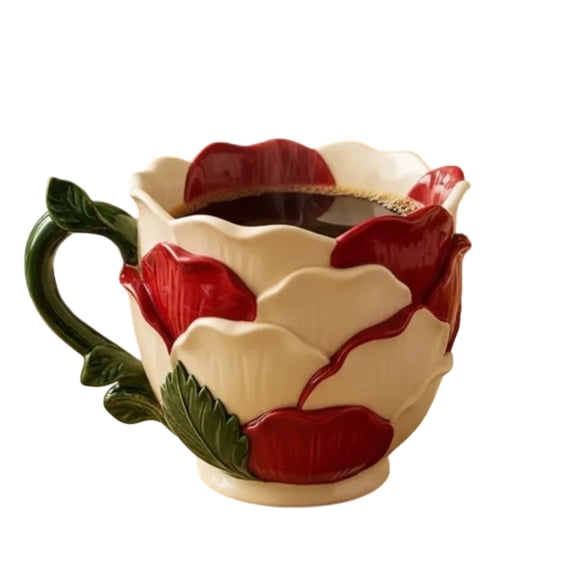 Elegant Floral Ceramic Coffee Mug, Beautiful Flower-Themed Gift for Spring, Perfect for Tea, Coffee, Hot Chocolate, and Decorating Your Home or Office,E