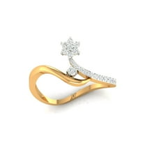 Elegant Floral Curve Yellow Gold Plated Sterling Silver Sparkling Ring for Women