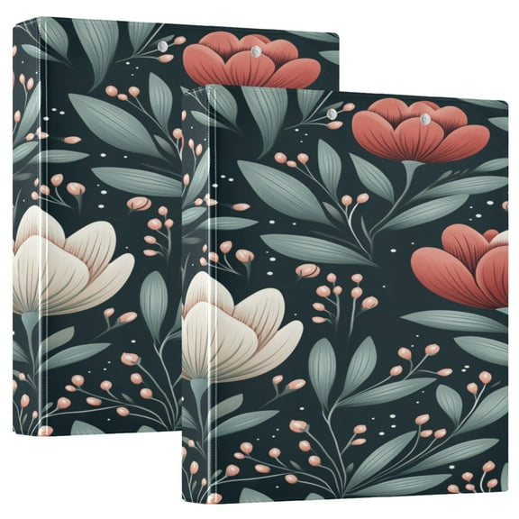 Elegant Floral Design 12.4x10.6in PVC Round Ring Binder, D-Ring 3-Hole, Metal Clip, 200 Sheets