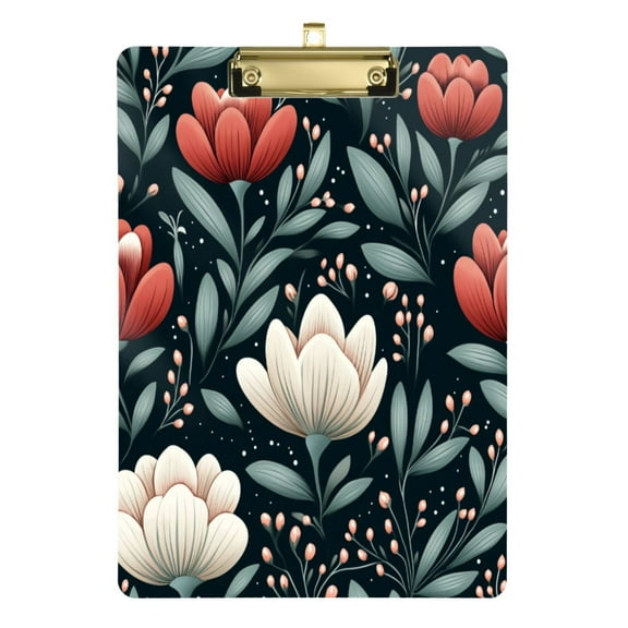 Elegant Floral Design 12.5x9in Clipboard, Durable Acrylic with Metal Clip and Wall Hook for Office or Classroom