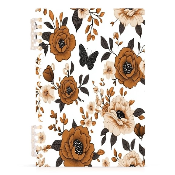 Elegant Floral Design A5 8.3x5.7in PP Notebook, Adjustable Rings, 60 Sheets, Diary or Journey Note