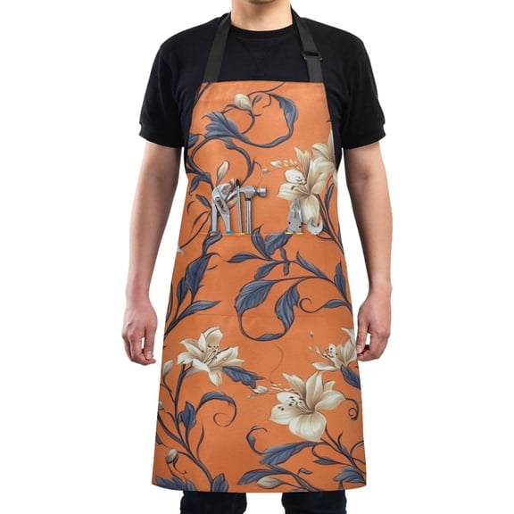 Elegant Floral Design Chef Kitchen Apron with Pockets for Women Waterproof Aprons for Cooking Baking