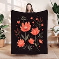 thumbnail image 1 of Elegant Floral Design Flannel Blanket - Soft Warm Cozy for Sofa Travel Bed & Chair - Vibrant Orange Flowers & Whimsical Hearts, 1 of 7
