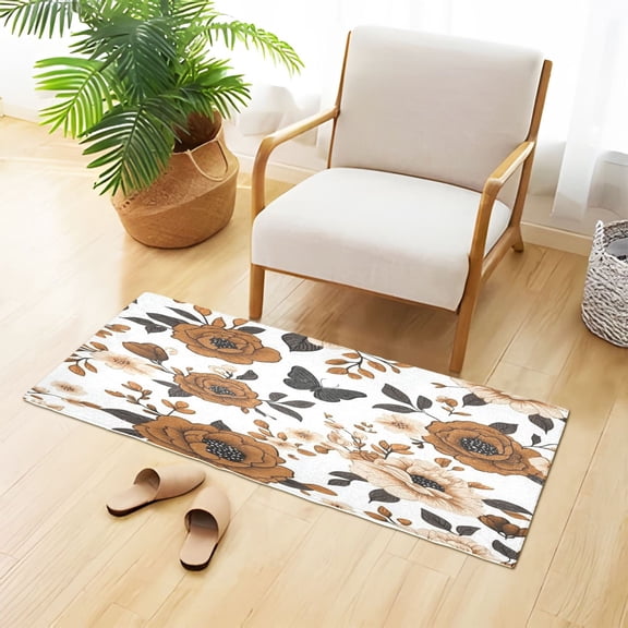 Elegant Floral Design Plush Absorbent Bath Mat Non Slip TPR Backing 39"x20" Soft Durable