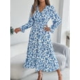 thumbnail image 1 of Elegant Floral Dress Woman 2025 Autumn Winter V Neck Long Flared Sleeves Ruffled Maxi Dress, 1 of 7
