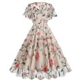 thumbnail image 1 of Elegant Floral Embroidered Cocktail Dress for Women Mesh Patchwork A-Line Vintage 1950s Swing Party Midi Dresses, 1 of 6