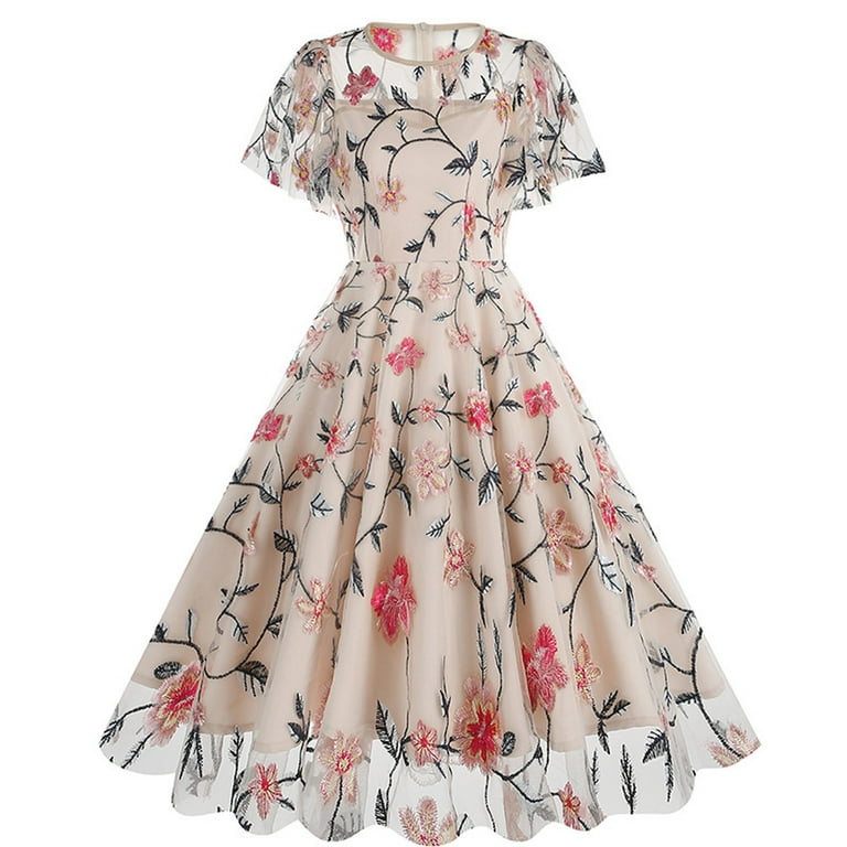 Elegant Floral Embroidered Cocktail Dress for Women Mesh Elegant Floral Embroidered Cocktail Dress for Women Mesh