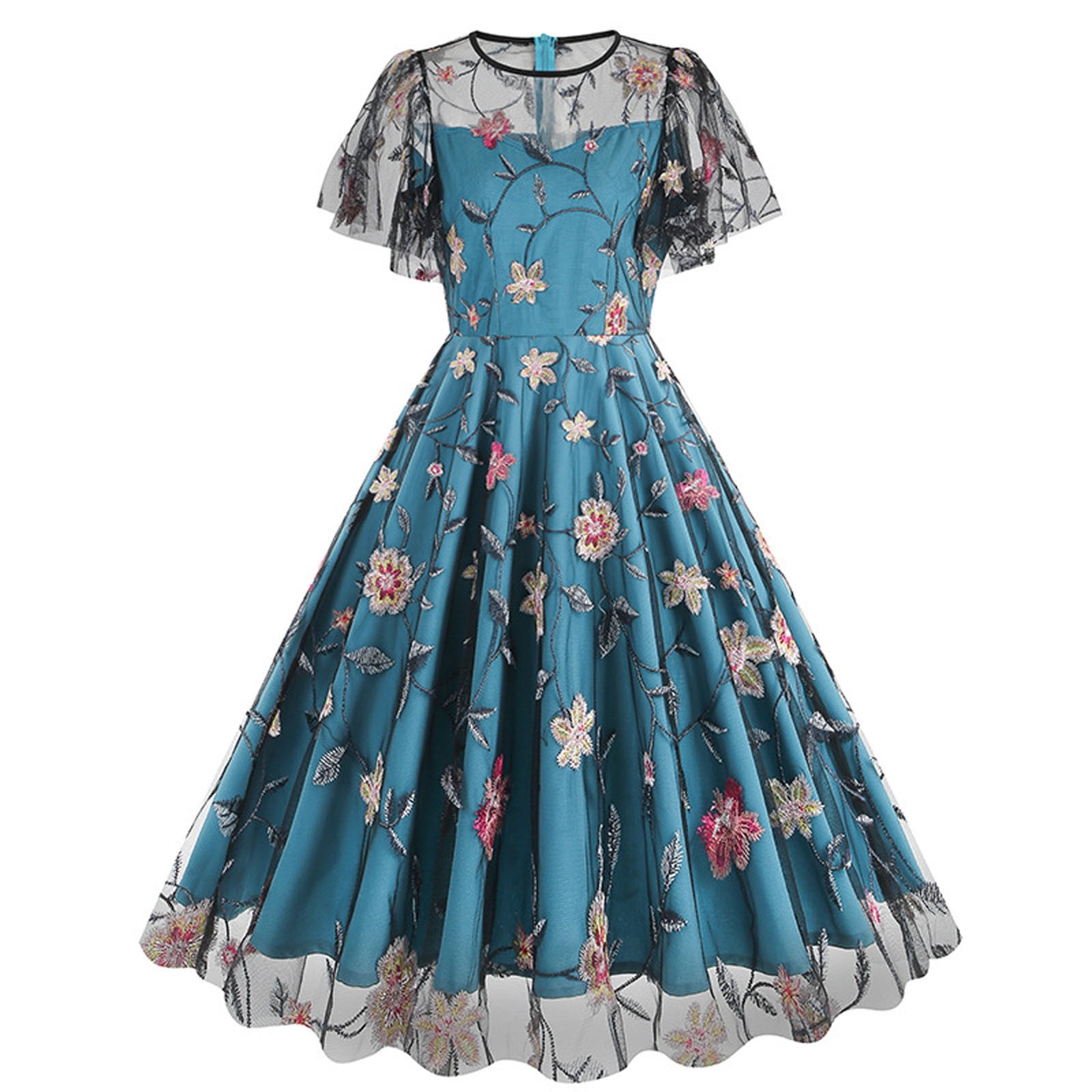 Elegant Floral Embroidered Cocktail Dress for Women Mesh Elegant Floral Embroidered Cocktail Dress for Women Mesh
