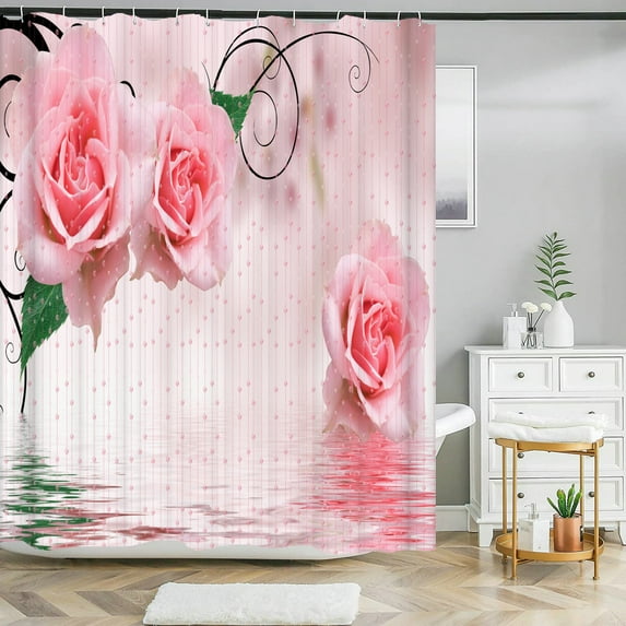 Elegant Floral Flowers Shower Curtain 180x180cm Shower Curtain Polyester Bath Cu