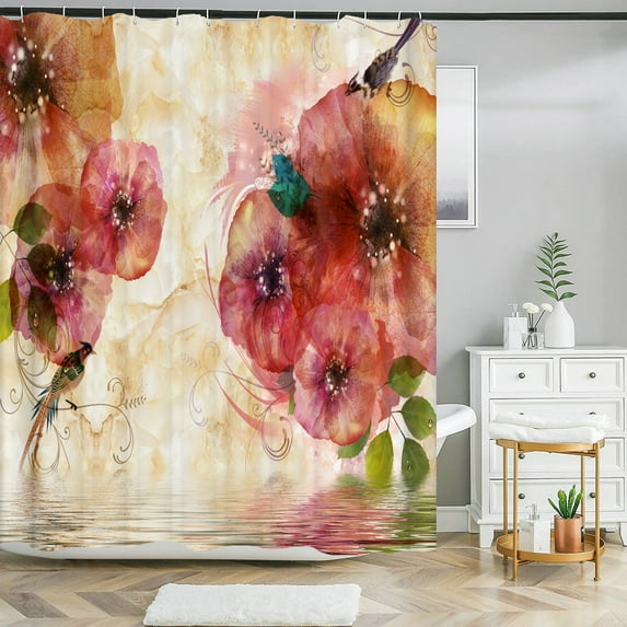 Elegant Floral Flowers Shower Curtain 180x180cm Shower Curtain Polyester Bath Cu