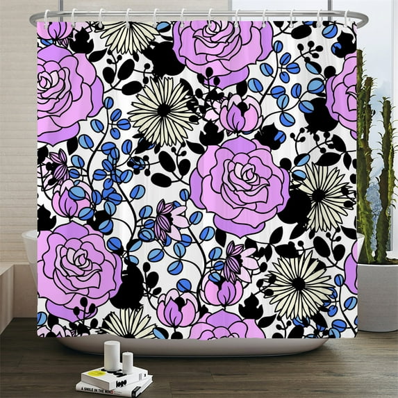 Elegant Floral Flowers Shower Curtain 180x180cm Shower Curtain Polyester Bath Cu