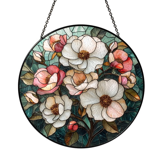 Elegant Floral Glass Panel Decor, Stained Glass Style Window Art