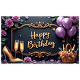 thumbnail image 1 of Elegant Floral Happy Birthday Banner Decorative Design Gold Champagne Balloon for Birthday Party Celebration Indoor Decoration Photo Shoot, 1 of 7