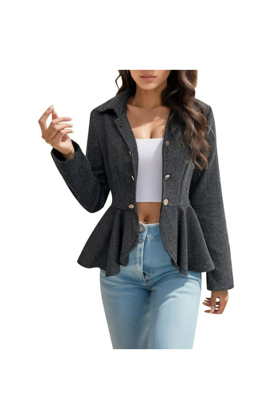 Elegant Floral Jacquard Peplum Suit Jacket with Double Closure