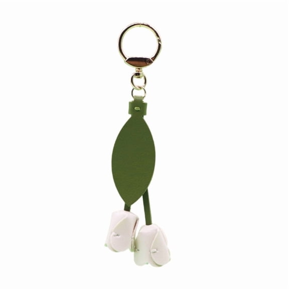 Stylish Tulip Keychain PU Leather Alloy Durable Accessory Elegant Floral Key Ring For Bags Backpacks Gift Idea