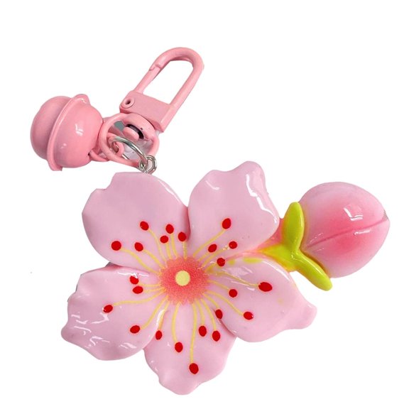 Elegant Floral Keychain Pink Bell Charm Lightweight Resin Key Ring Decorative