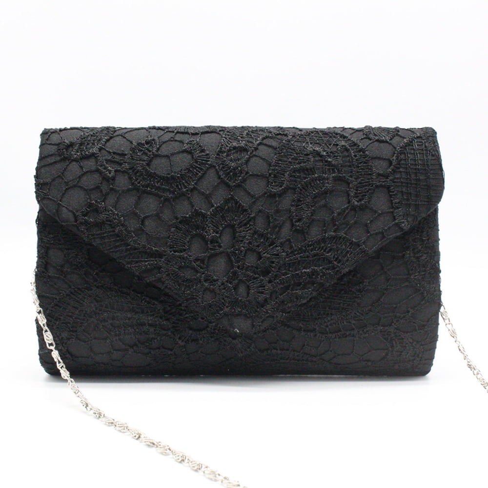 Elegant Floral Lace Evening Clutch Envelope Prom Handbag Wedding Purse Black Walmart