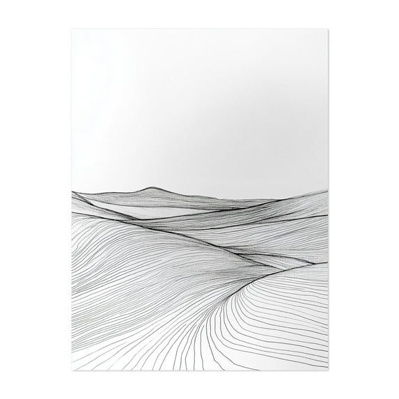 Elegant Floral Line Drawing - Line Drawing Line Art Minimalist Abstract Black and White Landscape Desert Waves Unframed Wall Art Print 6 x 8 inches