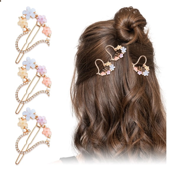 Elegant Floral Metal Hair Clips Set with Shimmering Rhinestone for Girls and Women Gold Hair Accessories Barrette