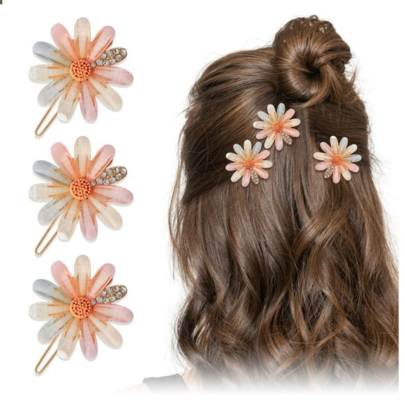 Elegant Floral Metal Hair Clips for Women and Girls Three Piece Set with Shimmering Rhinestone Gold Hair Accessories