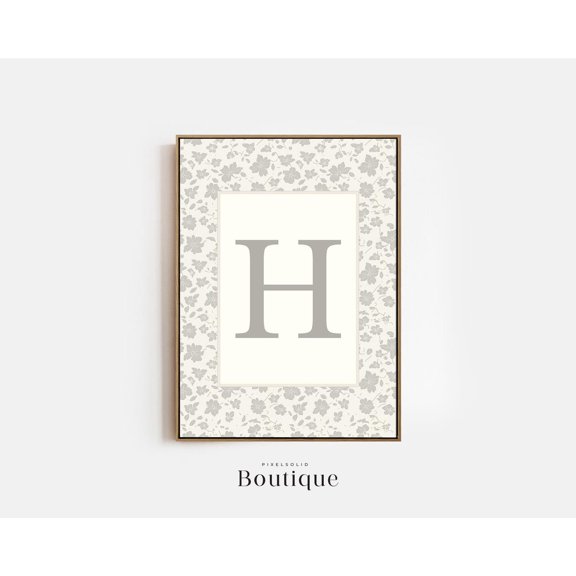 Elegant Floral Monogram Letter H Print New Baby Floral Letter Unframed Paper Print