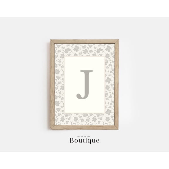 Elegant Floral Monogram Letter J Print New Baby Floral Letter Unframed Paper Print