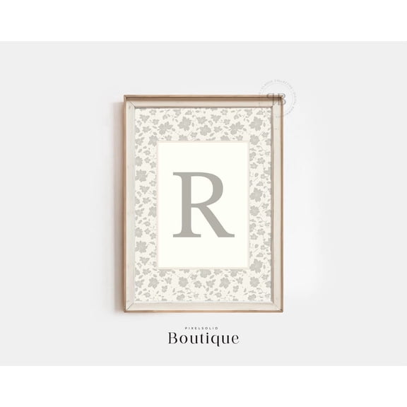 Elegant Floral Monogram Letter R Print New Baby Floral Letter Unframed Paper Print