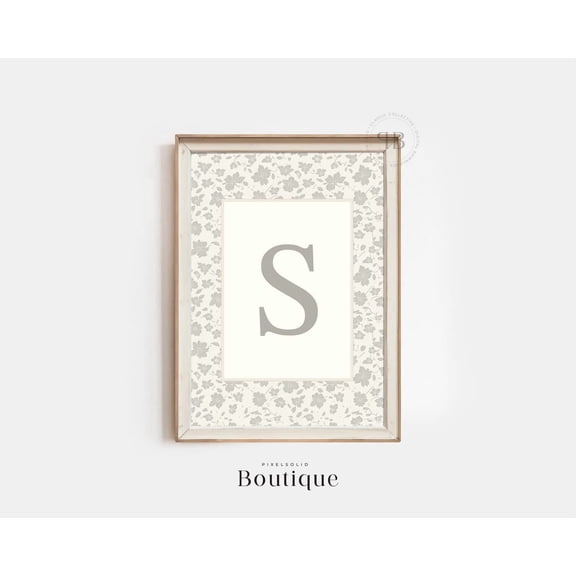 Elegant Floral Monogram Letter S New Baby Wall Art Print