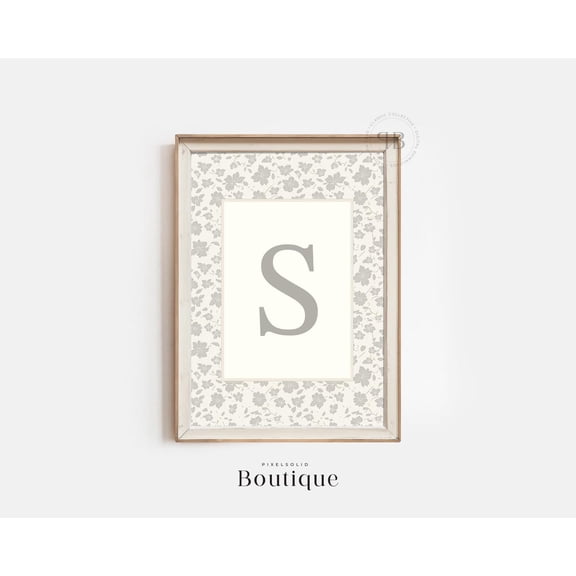 Elegant Floral Monogram Letter S Print New Baby Floral Letter Unframed Paper Print