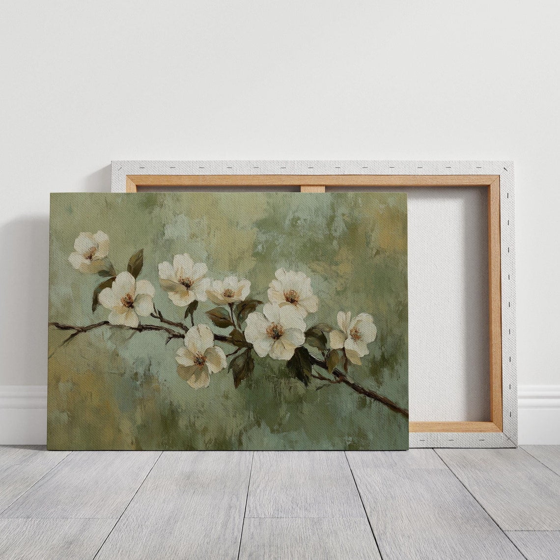 Curated visual reference: Gallery Detail: Elegant Floral Painting Of White Blossoms On A Branch Against