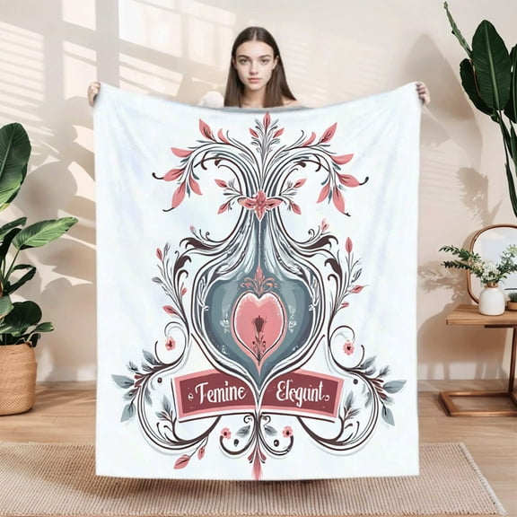 Elegant Floral Pattern Flannel Blanket - Soft Warm Cozy Throw for Sofa Travel Bed & Chair - Perfect for Chic Home Decor