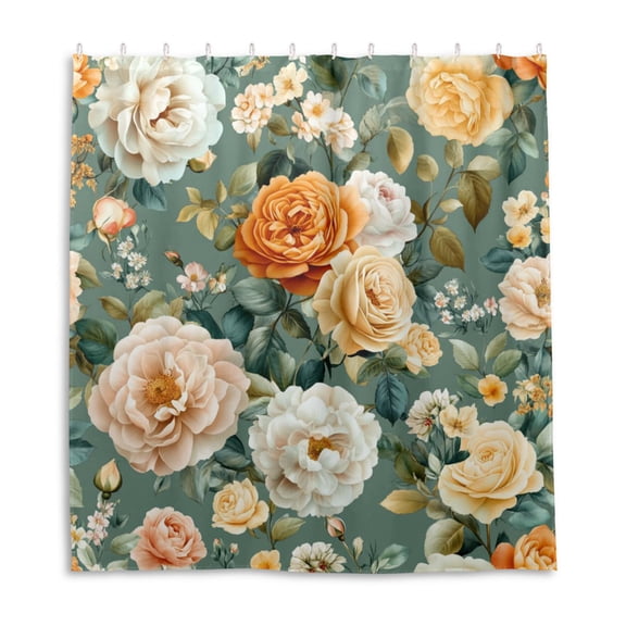 Elegant Floral Pattern Shower Curtain Liner 66x72 Inch Waterproof Shower Curtains Decorative Bathroom with 12 Pack Hooks